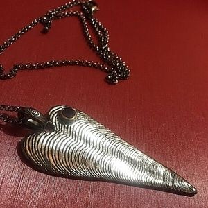 Cuttlefish Heart w Garnet Necklace Sterling Silver